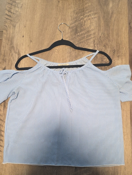 Ambiance Tops - Ambiance Light Blue & White Striped Cold-Shoulder Top